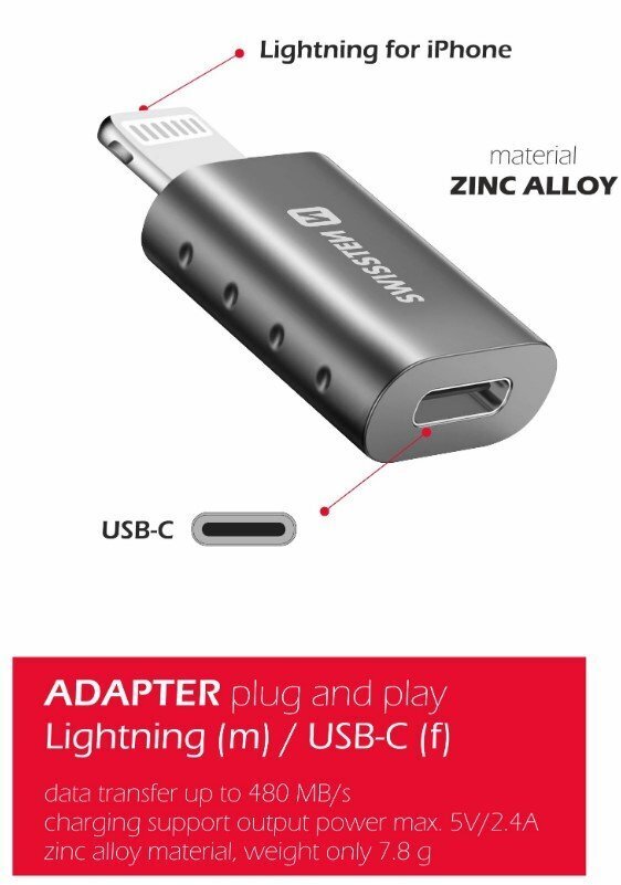 Swissten Adapter Lightning to USB-C hind ja info | USB jagajad, adapterid | kaup24.ee