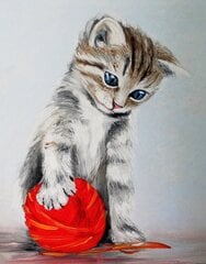 Алмазная мозаика 40x50 cm.  "Kitten with a red clew" цена и информация | Алмазная мозаика | kaup24.ee