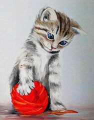 Teemantmosaiigi komplekt 40x50 cm. "Kitten with a red clew" hind ja info | Teemantmaalid, teemanttikandid | kaup24.ee