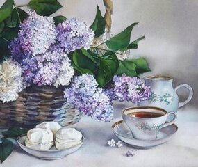 Алмазная мозаика 40x50 cm.  "Lilac Flowers in a Basket" цена и информация | Алмазная мозаика | kaup24.ee
