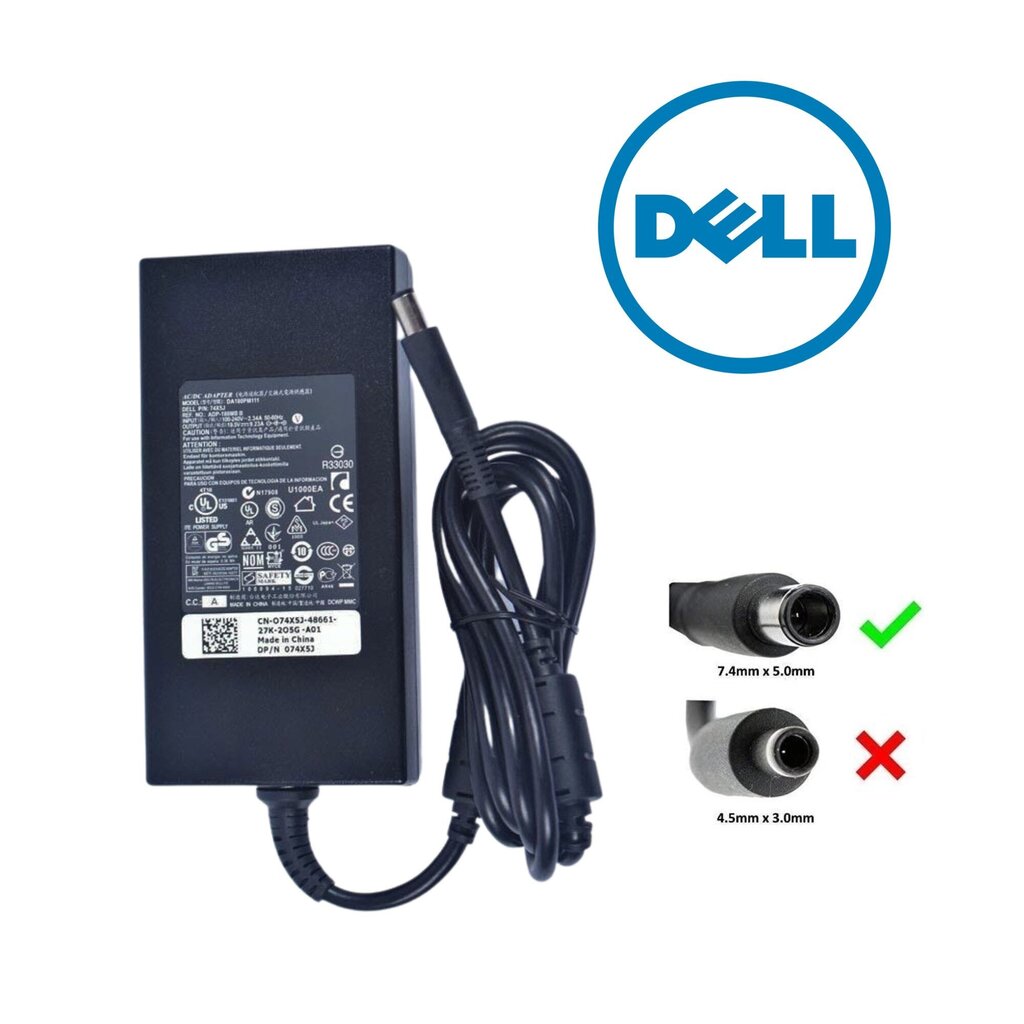 Dell AC adapter 180W 7.4mm 74X5J цена и информация | Sülearvutite laadijad | kaup24.ee