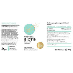 Biotiin Cosphera цена и информация | Витамины, пищевые добавки, препараты для красоты | kaup24.ee