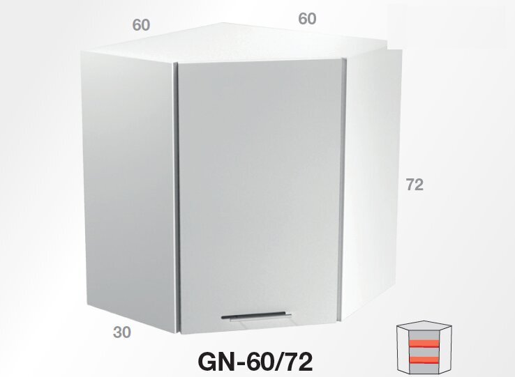 Köögi nurgakapp Vento GN 60/72 cm, valge hind ja info | Köögikapid | kaup24.ee