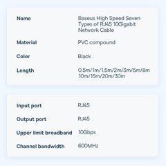 Baseus Speed Seven High Speed RJ45 Network Cable 10Gbps 0.5m Black (WKJS010001) hind ja info | Kaablid ja juhtmed | kaup24.ee