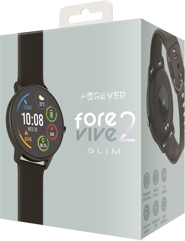 Forever Smartwatch ForeVive 2 Slim SB-325 black цена и информация | Nutikellad (smartwatch) | kaup24.ee