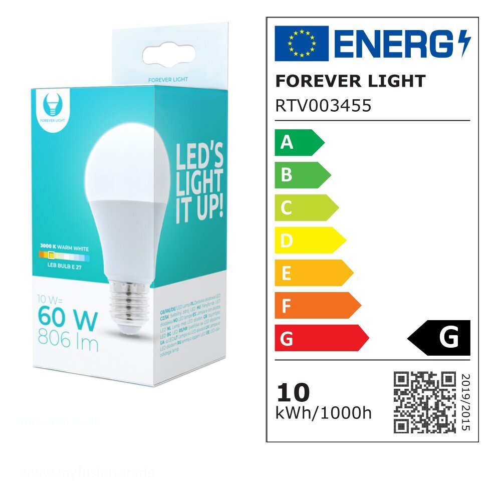 Forever Light LED pirn E27 A60 10W 230V 3000K 806lm hind ja info | Lambipirnid, lambid | kaup24.ee