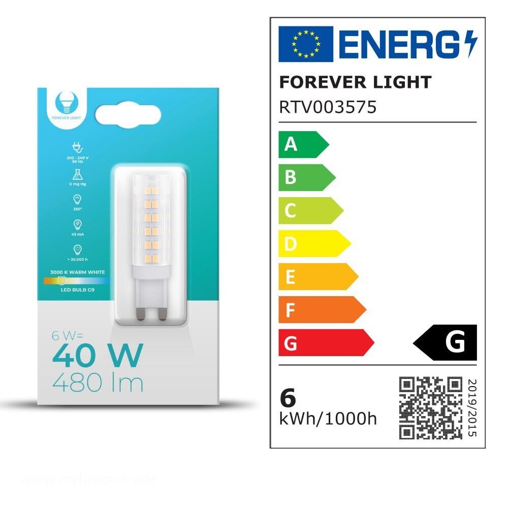 Forever Light LED pirn G9 6W 230V 3000K 480lm цена и информация | Lambipirnid, lambid | kaup24.ee