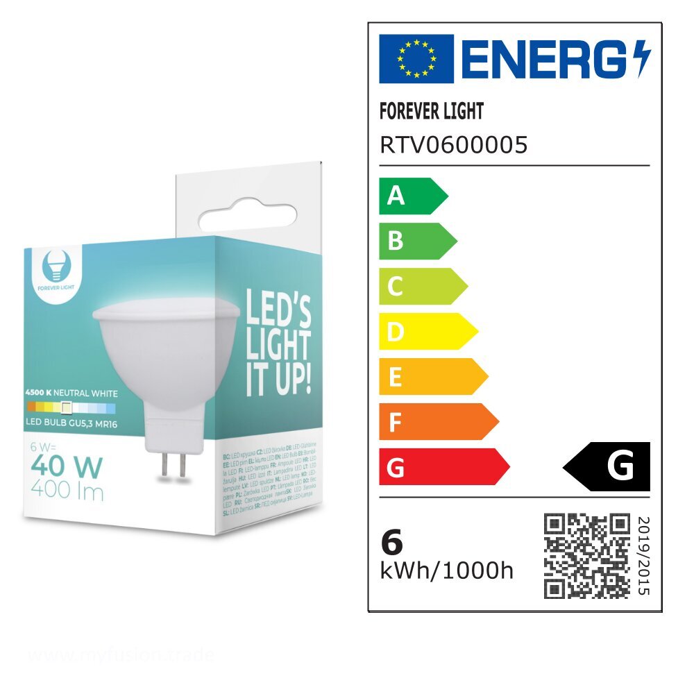 Forever Light LED pirn GU5.3 MR16 6W 12V 4500K 240lm hind ja info | Lambipirnid, lambid | kaup24.ee