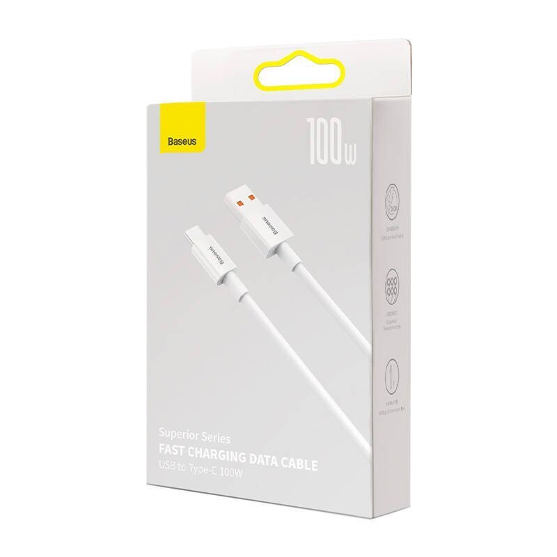 Baseus Superior Series Cable USB to USB-C, 100W, 2m (white) hind ja info | Mobiiltelefonide kaablid | kaup24.ee