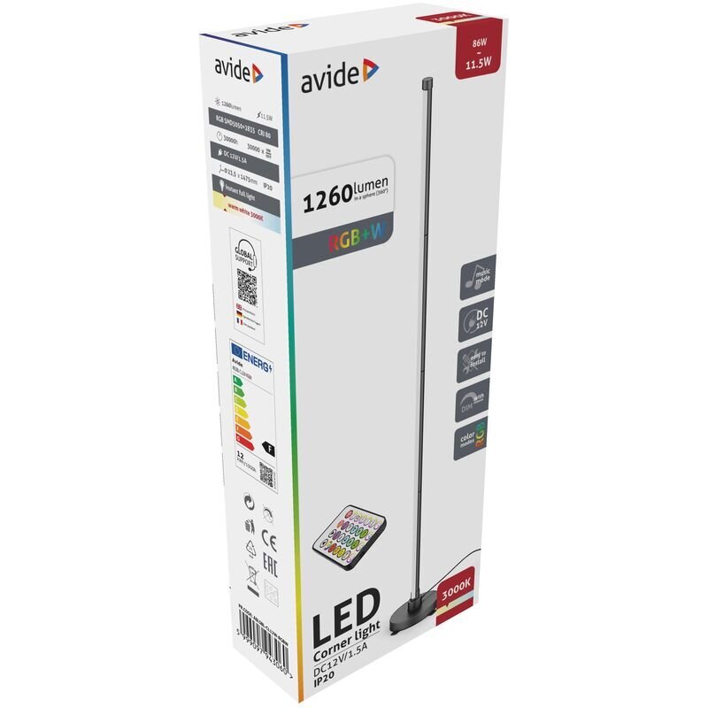 Led põrandalamp Avide 11,5W RGB+W Muusikasensor, must puldiga цена и информация | Põrandalambid | kaup24.ee