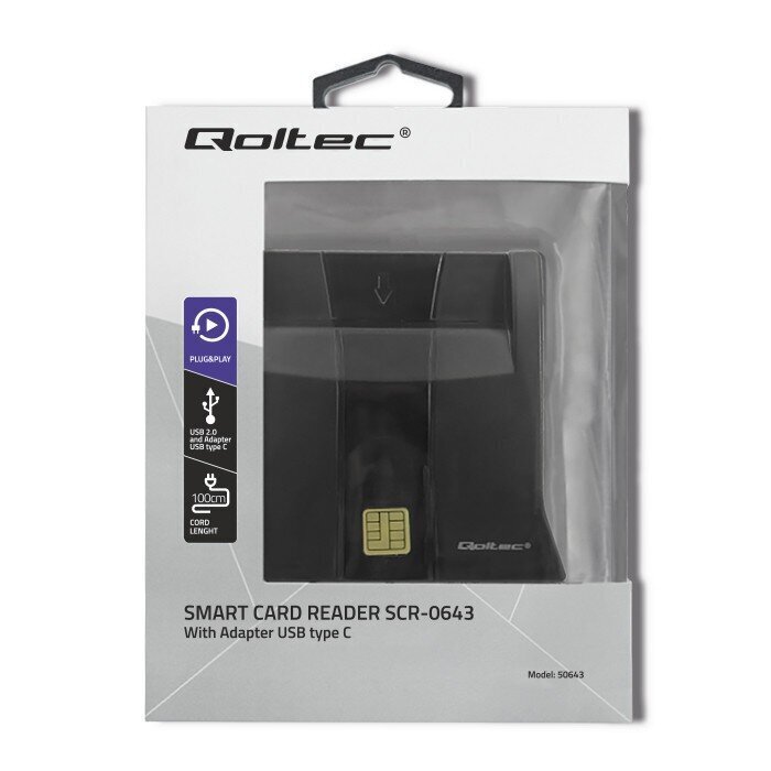 Qoltec Kiipkaardi skanner USB2.0 Plug & play hind ja info | Nutiseadmed ja aksessuaarid | kaup24.ee