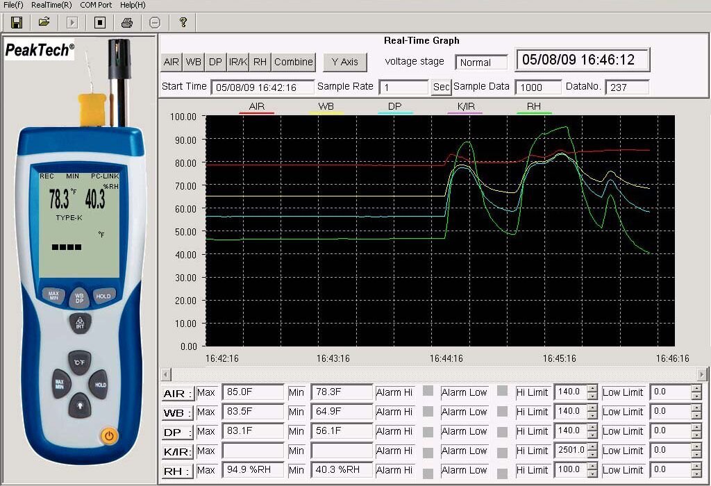 JA termohügromeeter PeakTech® P 5040, ~ -50 ... +500 °C ~ 0 .. 100% RH ~ USB-liidesega цена и информация | Ilmajaamad, termomeetrid | kaup24.ee