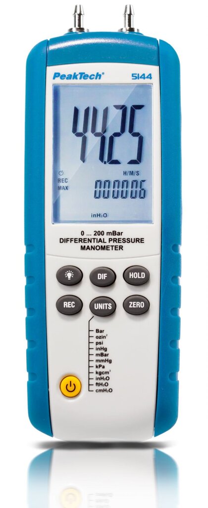 Diferentsiaalmanomeeter PeakTech® P 5144, 0...200 mbar USB-ga hind ja info | Ilmajaamad, termomeetrid | kaup24.ee