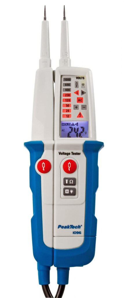 PeakTech® P 1096 vahelduv- / alalisvoolu pinge tester koos RCD testi ja kahekordse ekraaniga цена и информация | Käsitööriistad | kaup24.ee