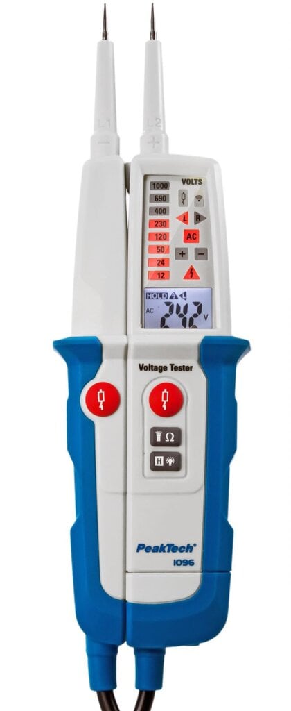 PeakTech® P 1096 vahelduv- / alalisvoolu pinge tester koos RCD testi ja kahekordse ekraaniga цена и информация | Käsitööriistad | kaup24.ee