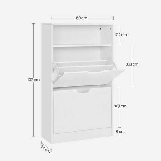 Kingakapp 2 klapi ja lisakambriga VASAGLE LBC040W01V2, valge hind ja info | Jalatsikapid, jalatsiriiulid | kaup24.ee