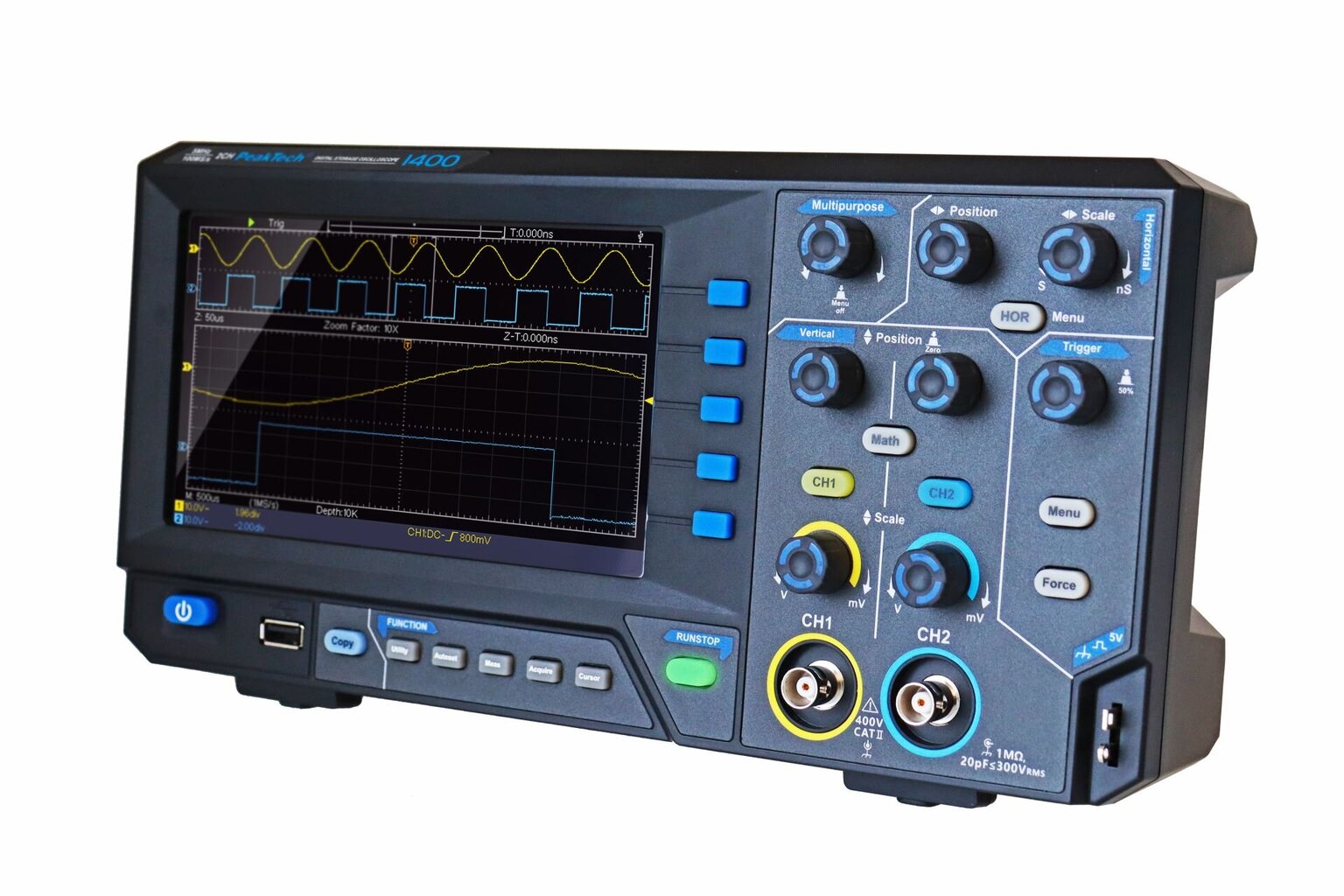 PeakTech® P 1400 5 MHz /2CH, 100 MS/s digitaalne mälu ostsilloskoop цена и информация | Käsitööriistad | kaup24.ee