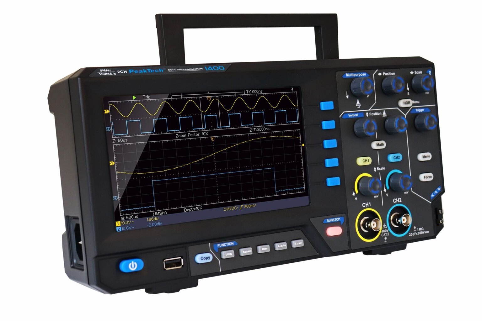 PeakTech® P 1400 5 MHz /2CH, 100 MS/s digitaalne mälu ostsilloskoop цена и информация | Käsitööriistad | kaup24.ee