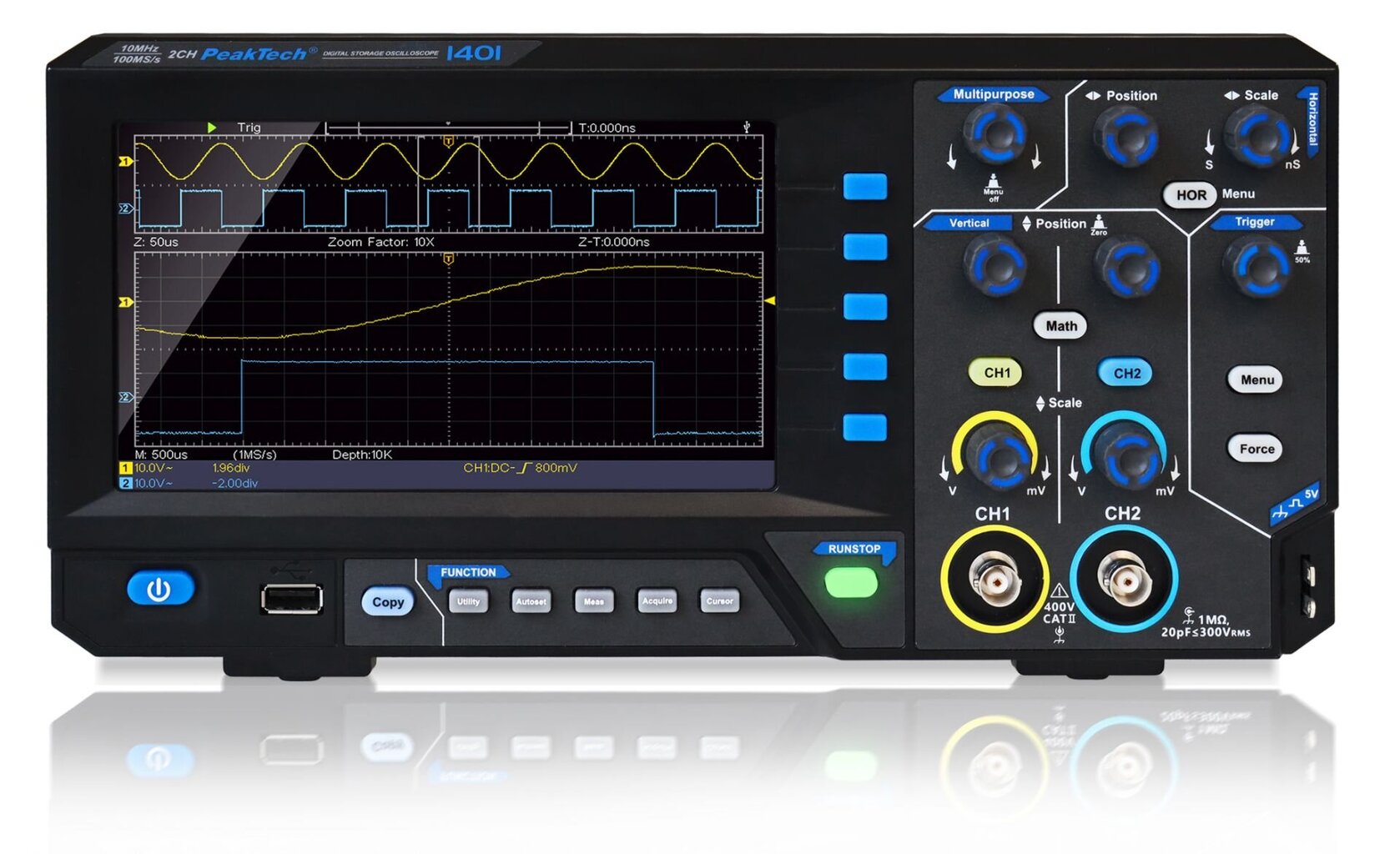 PeakTech® P 1401 10 MHz / 2CH, 100MS / s Digitaalne salvestusostsilloskoop hind ja info | Käsitööriistad | kaup24.ee