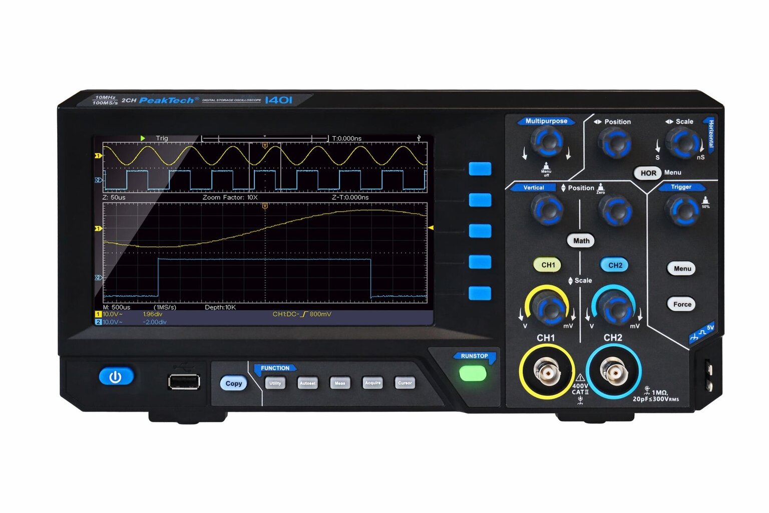 PeakTech® P 1401 10 MHz / 2CH, 100MS / s Digitaalne salvestusostsilloskoop hind ja info | Käsitööriistad | kaup24.ee