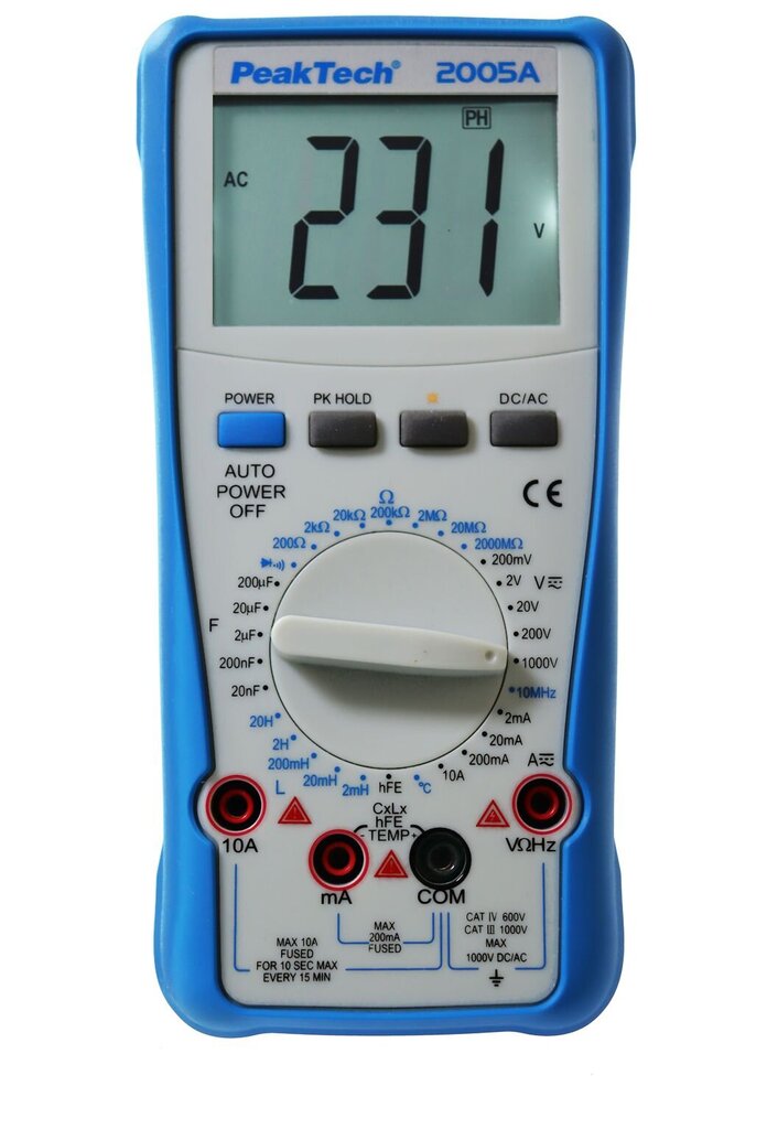 PeakTech® P 2005 Digitaalne multimeeter ~ 2.000 numbrit ~ 1000V AC / DC ~ 10A AC / DC ~ käsitsi vahemik цена и информация | Käsitööriistad | kaup24.ee