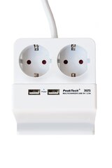 Toiteplokk PeakTech® P 3125 2 x 230 V Schuko ja 2 x USB laadija 2,5 A hind ja info | Pikendusjuhtmed, kaablid | kaup24.ee