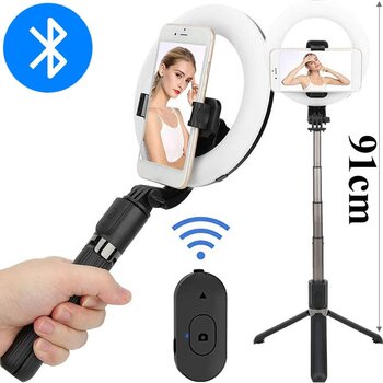 LED selfie-pulk - rõngaslambi ja Bluetooth puldiga alus hind ja info | Selfie sticks | kaup24.ee