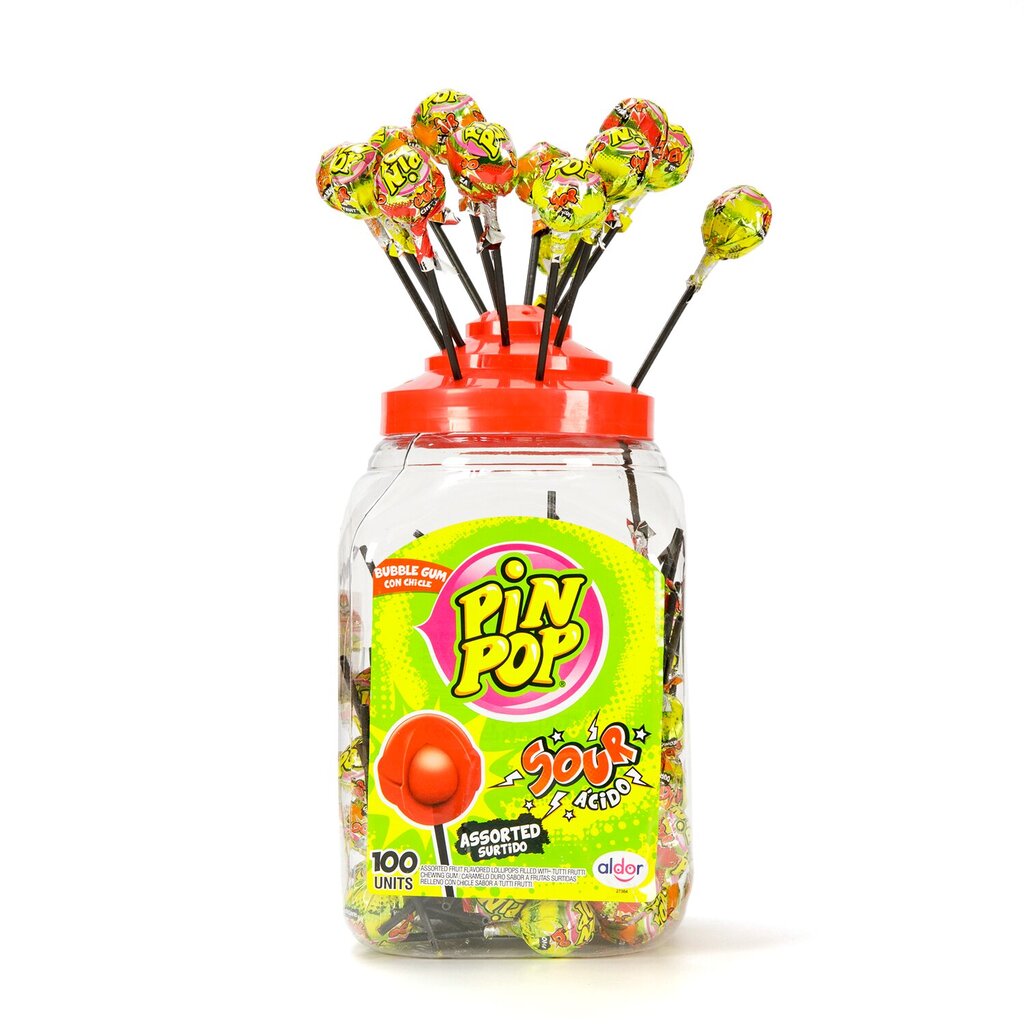Pulgakommid lollipopsid närimiskummiga Pin Pop Sour, 100 tk цена и информация | Maiustused | kaup24.ee