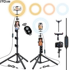 LED rõngaslamp selfie fotode ja statiivi jaoks, 192 cm, valgus blogijatele hind ja info | Fotovalgustuse seadmed | kaup24.ee