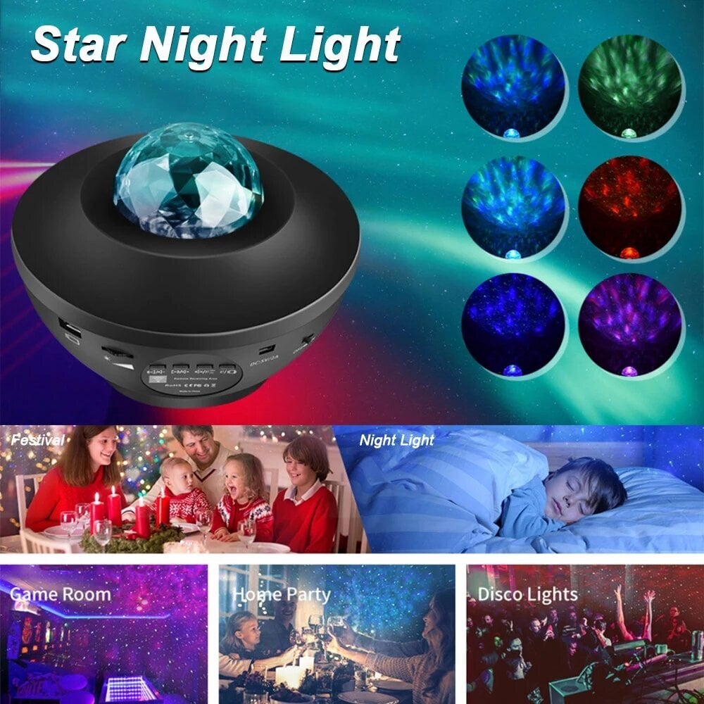 LED-täheprojektor koos kõlariga ja bluetooth-funktsiooniga RGB StarLight GOAPA, must цена и информация | Peokaunistused | kaup24.ee