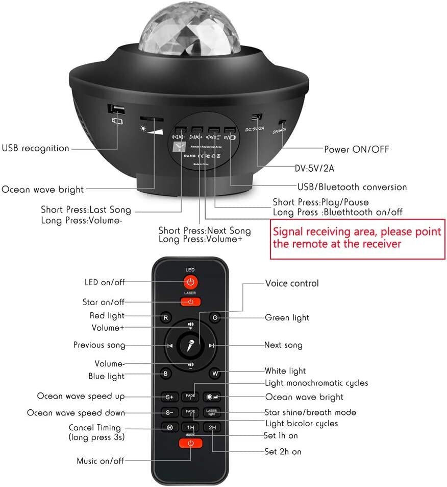 LED-täheprojektor koos kõlariga ja bluetooth-funktsiooniga RGB StarLight GOAPA, must hind ja info | Peokaunistused | kaup24.ee