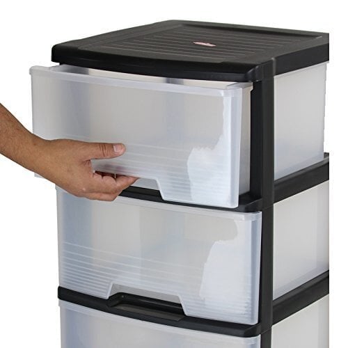 Riiul 4-sahtliga 20L Drawer System 37x39x80,5cm, must/läbipaistev цена и информация | Hoiukastid ja -korvid | kaup24.ee