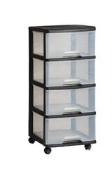 Riiul 4-sahtliga 20L Drawer System 37x39x80,5cm, must/läbipaistev hind ja info | Hoiukastid ja -korvid | kaup24.ee