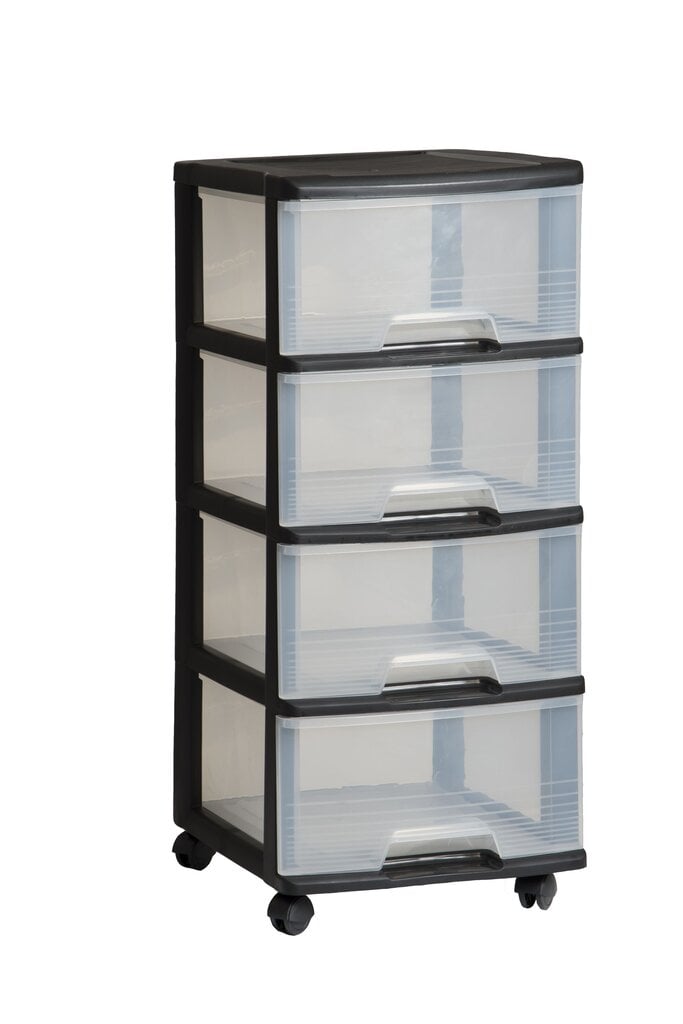 Riiul 4-sahtliga 20L Drawer System 37x39x80,5cm, must/läbipaistev цена и информация | Hoiukastid ja -korvid | kaup24.ee