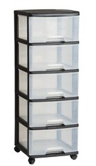 Riiul 5-sahtliga 20L Drawer System 37x39x100cm must/läbipaistev hind ja info | Hoiukastid ja -korvid | kaup24.ee