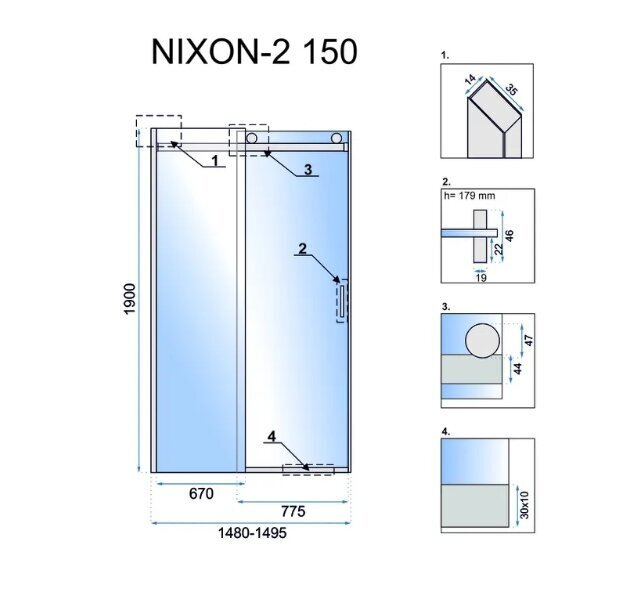 Rea Nixon-2 150 dušši uks - paremal pool цена и информация | Dušikabiinide uksed ja seinad | kaup24.ee