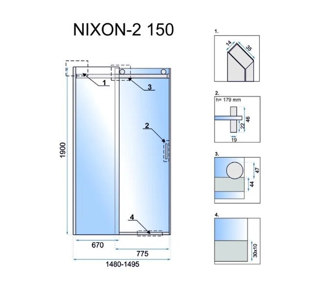 Rea Nixon-2 150 dušši uks цена и информация | Dušikabiinide uksed ja seinad | kaup24.ee