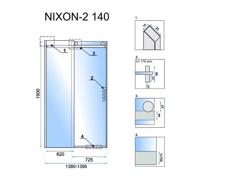 Rea Nixon-2 140 dušši uks - paremal pool цена и информация | Dušikabiinide uksed ja seinad | kaup24.ee