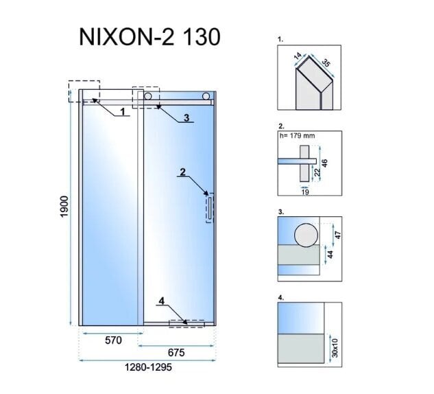 Rea Nixon-2 130 dušši uks - vasakpoolne külg hind ja info | Dušikabiinide uksed ja seinad | kaup24.ee