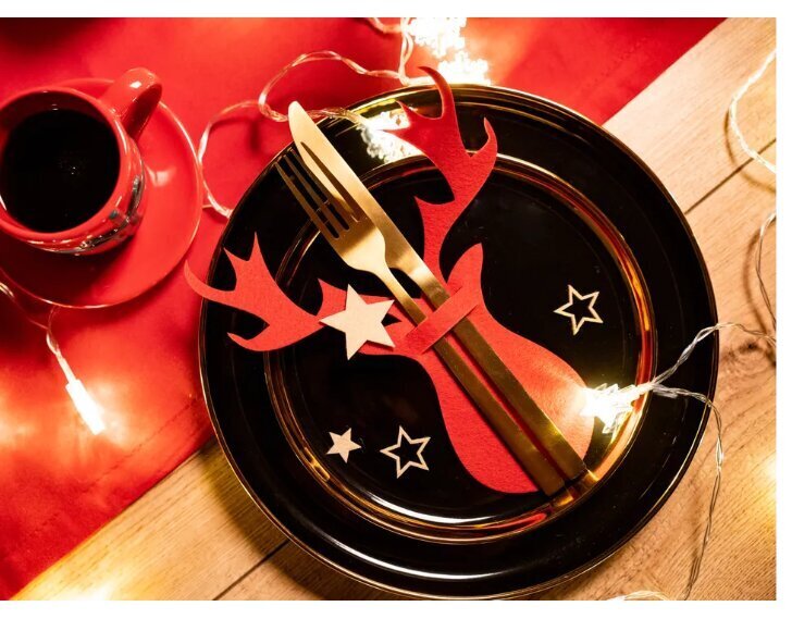 Söögiriistade kate, jõulud, 4 tk, Punane põhjapõder hind ja info | Jõulukaunistused | kaup24.ee
