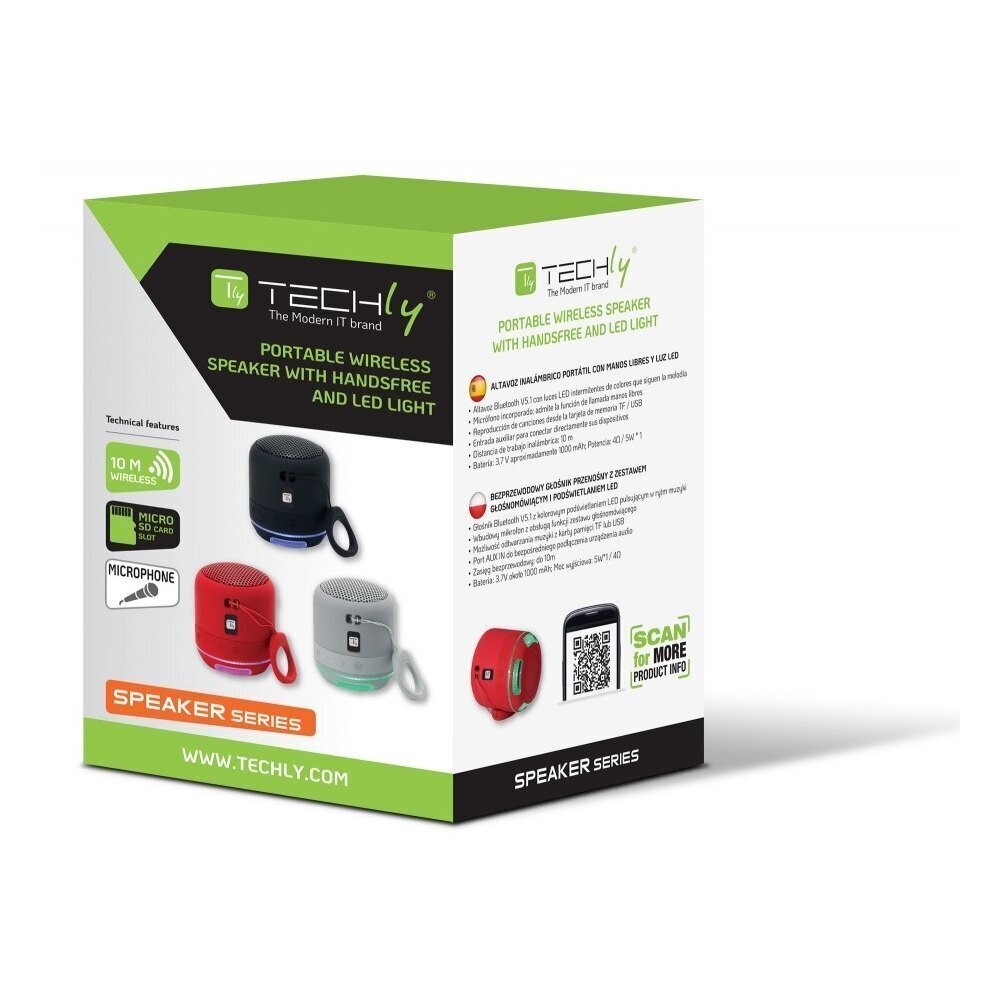 Techly Bluetooth 5W TWS LED MP3 USB/microSD, punane hind ja info | Kõlarid | kaup24.ee