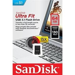 Mälupulk SanDisk Ultra Fit 64GB USB 3.1, must (SDCZ430-064G-G46) hind ja info | Sandisk Arvutid ja IT- tehnika | kaup24.ee