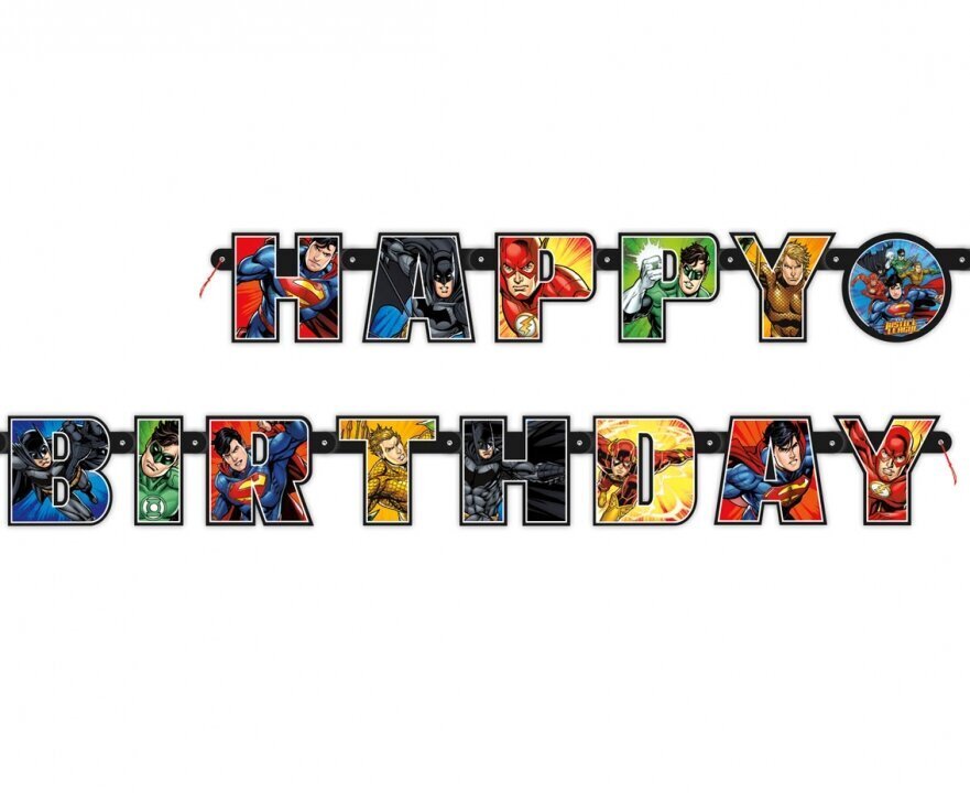 Kaunistusriba paberist Justice League "Happy Birthday", 190 x 13 cm 49980 hind ja info | Peokaunistused | kaup24.ee