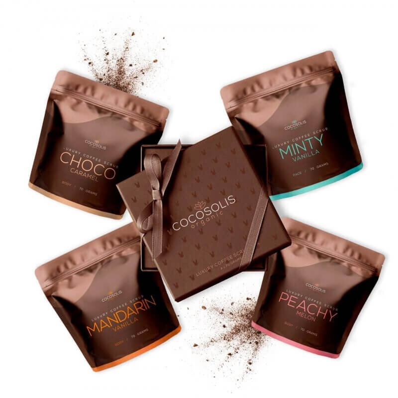 Kooriv puhastusvahend Luxury Coffee Scrub Box Cocosolis (4 x 70 ml) цена и информация | Kehakoorijad | kaup24.ee
