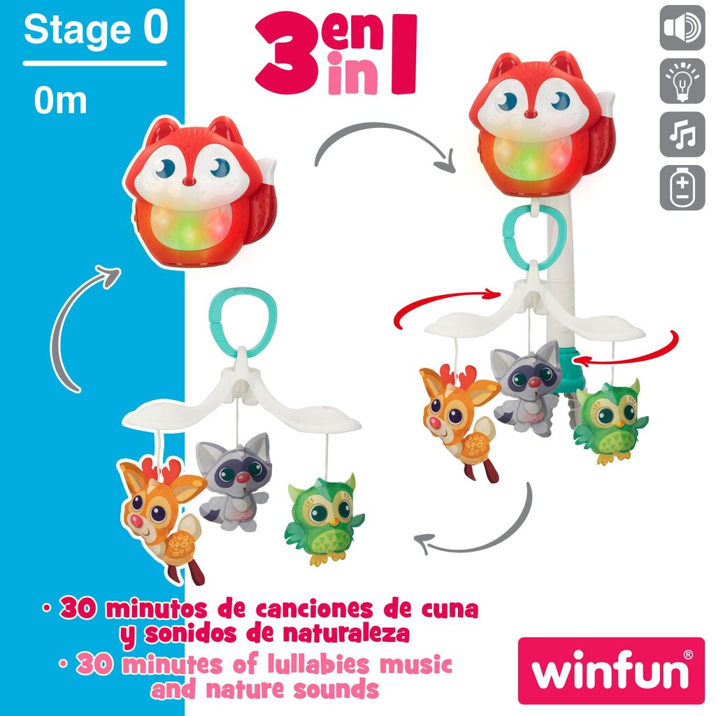 Võrevoodi karussell Fox 3in1 Winfun, 0 kuud hind ja info | Imikute mänguasjad | kaup24.ee