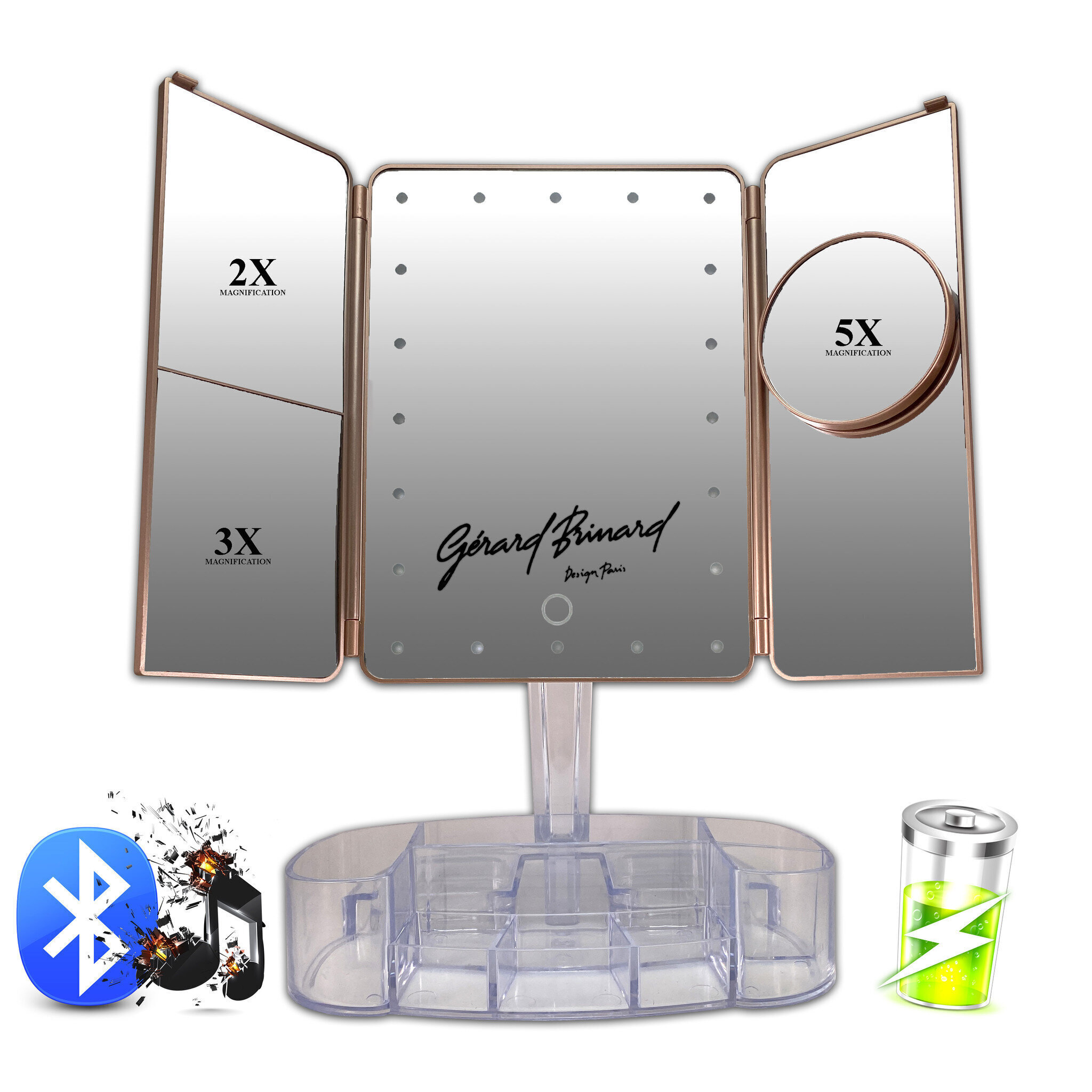 Gerard Brinard LED valgusega Meigipeegel/Lauapeegel jalal, kokku volditav,  bluetoothiga (38x25x16 cm) hind | kaup24.ee