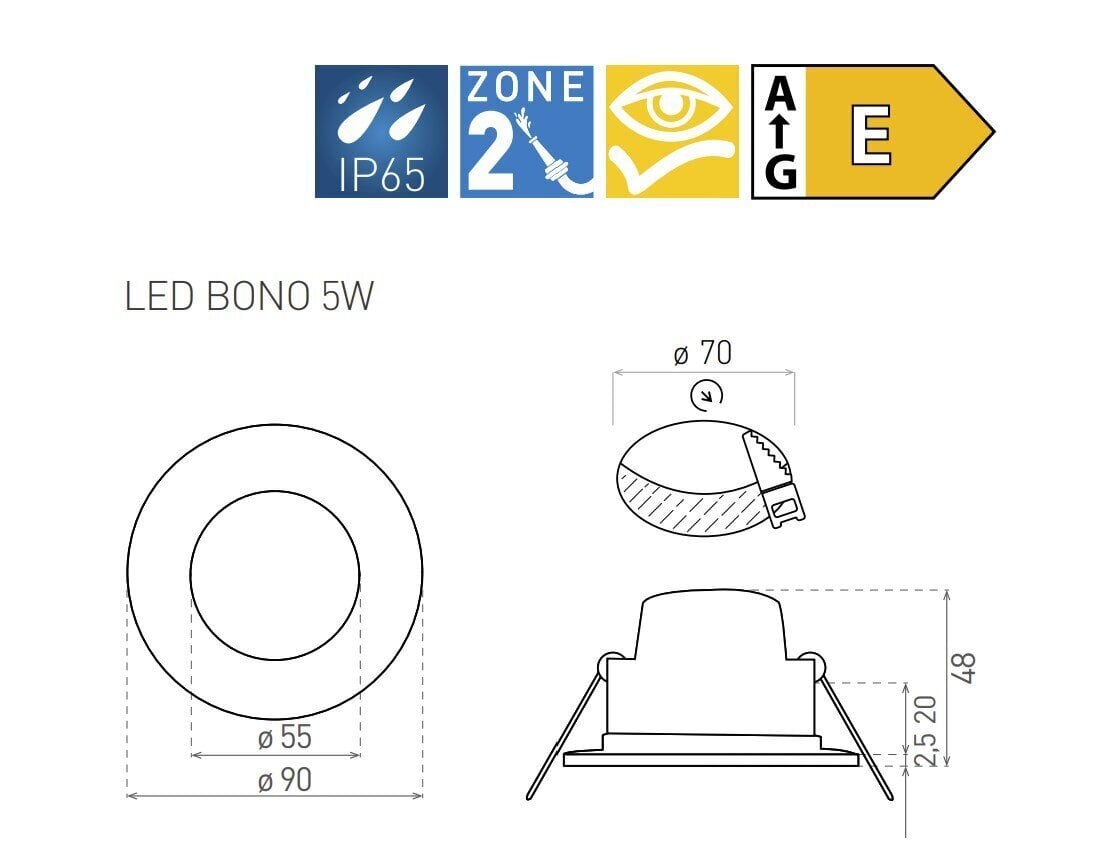 Sisseehitatud Led-lamp Greenlux Bono-R White 5W WW, GXLL020 hind ja info | Süvistatavad ja LED valgustid | kaup24.ee