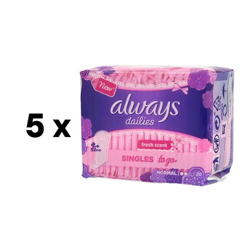 Hügieenipadjad ALWAYS Dailies to GO Fresh Scent 20, tk. pakis 5 tk. цена и информация | Tampoonid, hügieenisidemed, menstruaalanumad | kaup24.ee