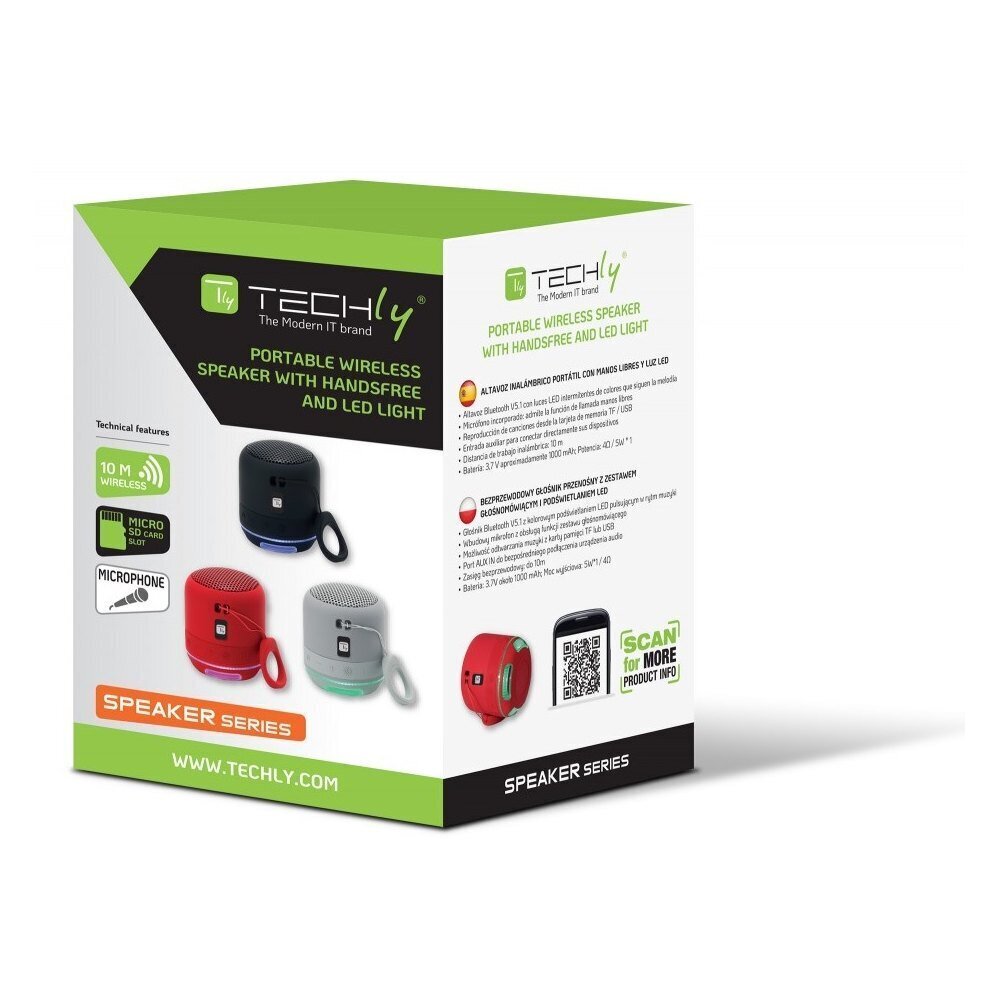 Techly Bluetooth 5W TWS LED MP3 USB/MicroSD, hall hind ja info | Kõlarid | kaup24.ee