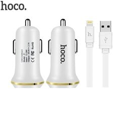 Hoco Z1 2in1 Kit Авто DC 12-24V Два USB Гнезда 2.1A Зарядка + USB на Micro USB 1m Кабель Белый цена и информация | Зарядные устройства для телефонов | kaup24.ee